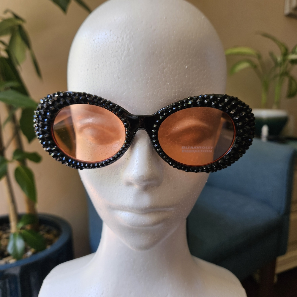 Glamorous Black Rhinestone Sunglasses Handmade New